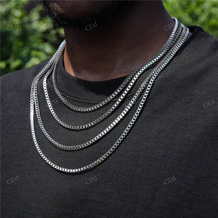 3MM 14K White Gold Box Chain hip hop jewelry CustomDiamJewel