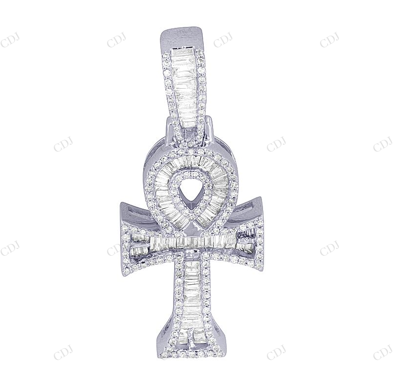 1.4 Inch 10K Gold Ankh Baguette Lab Grown Diamond Cross Pendant Hip Hop Pendent CustomDiamJewel