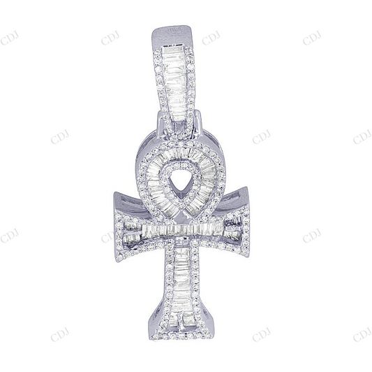 1.4 Inch 10K Gold Ankh Baguette Lab Grown Diamond Cross Pendant Hip Hop Pendent CustomDiamJewel