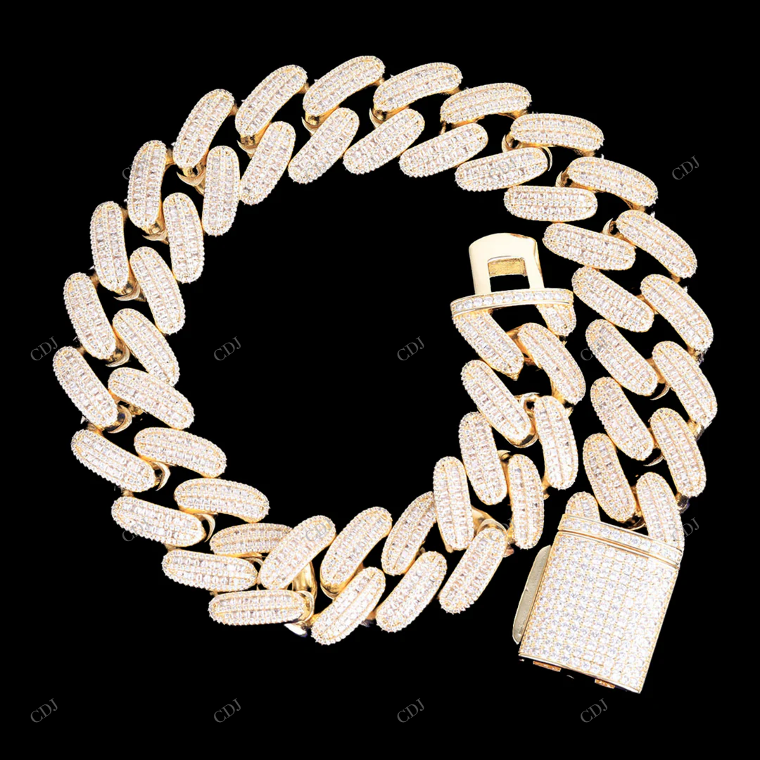 925 Silver Baguette Moissanite Cuban Link Chain customdiamjewel