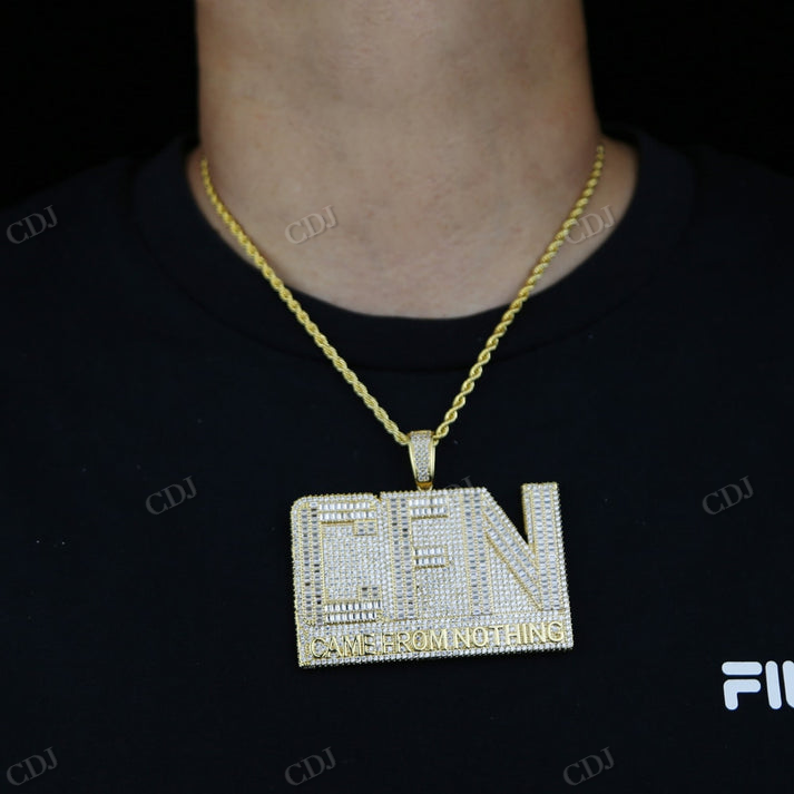 Gold Plated Baguette Diamond Moissanite CFN Pendant hip hop jewelry CustomDiamJewel