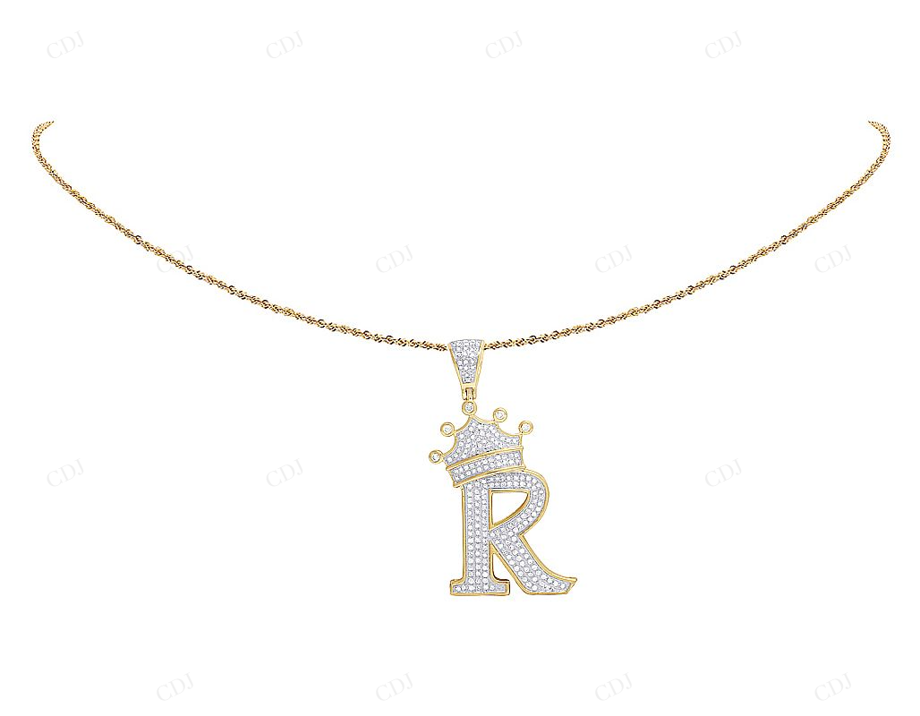 10K Yellow Gold Diamond Custom Initial "R" Pendant CustomDiamJewel