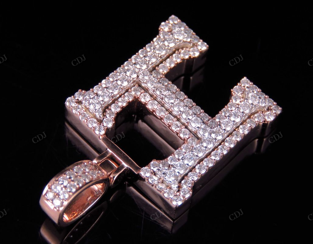 1.5" 1.6 CTW 14K Two Tone Gold Initial Diamond 'H' Letter Pendant CustomDiamJewel