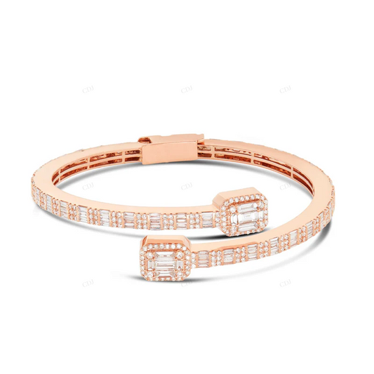 Round & Baguette VVS Moissanite Unique Bangle Bracelet For Women CustomDiamJewel