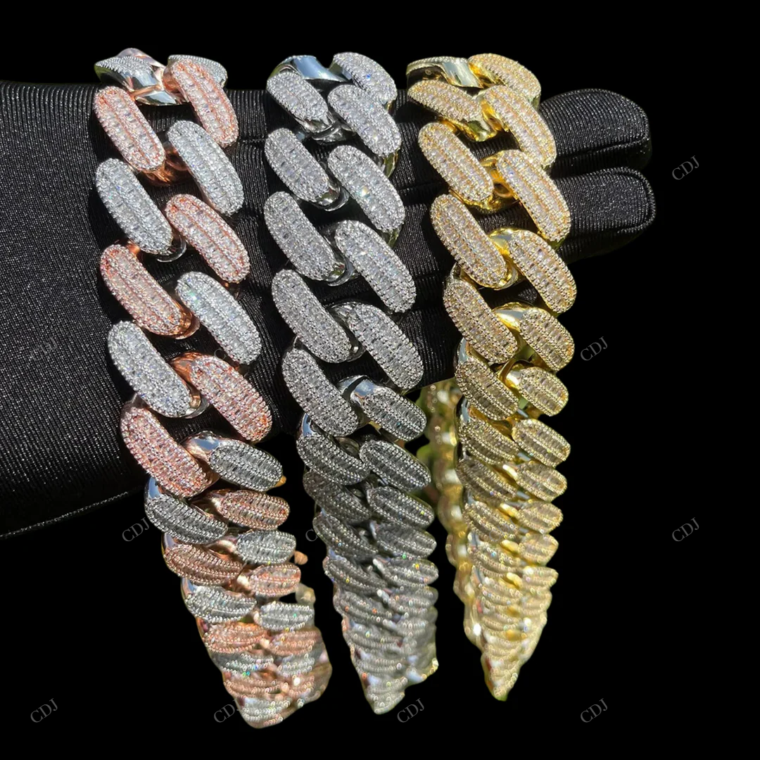 925 Silver Baguette Moissanite Cuban Link Chain customdiamjewel