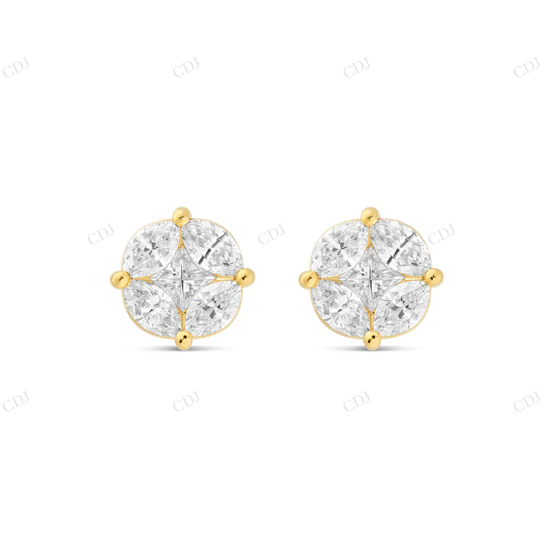 18K Yellow Gold Stud with Multi-Shape Diamond Earring Stud earrings CustomDiamJewel
