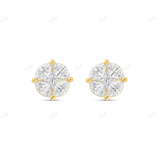 18K Yellow Gold Stud with Multi-Shape Diamond Earring Stud earrings CustomDiamJewel