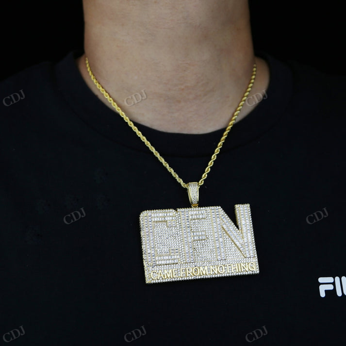 Gold Plated Baguette Diamond Moissanite CFN Pendant hip hop jewelry CustomDiamJewel