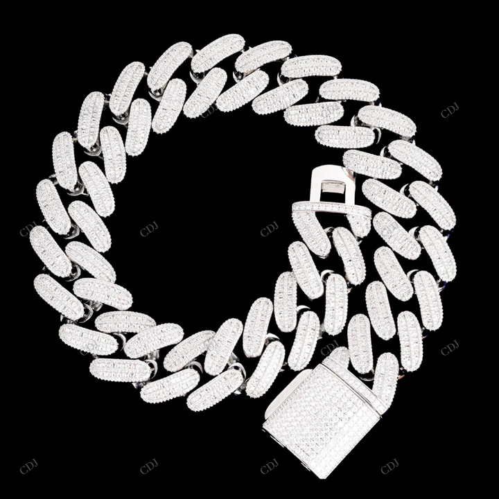 925 Silver Baguette Moissanite Cuban Link Chain customdiamjewel