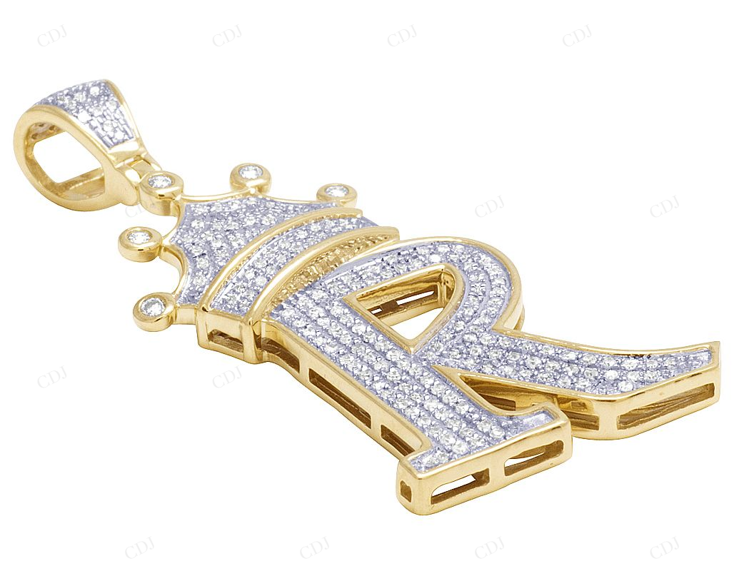 10K Yellow Gold Diamond Custom Initial "R" Pendant CustomDiamJewel