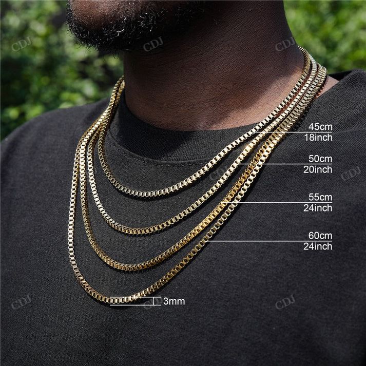 3MM 14K White Gold Box Chain hip hop jewelry CustomDiamJewel