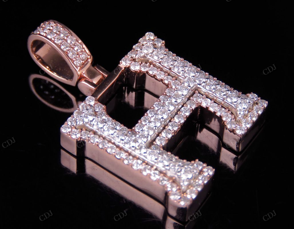 1.5" 1.6 CTW 14K Two Tone Gold Initial Diamond 'H' Letter Pendant CustomDiamJewel