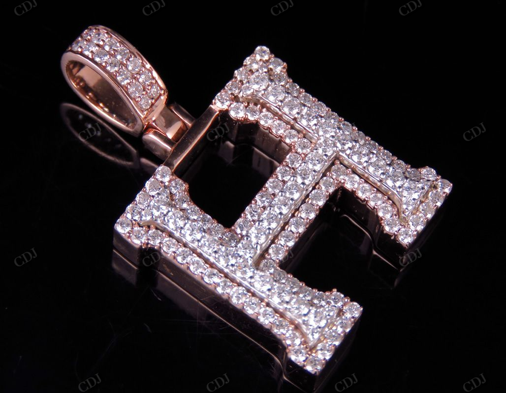 1.5" 1.6 CTW 14K Two Tone Gold Initial Diamond 'H' Letter Pendant CustomDiamJewel
