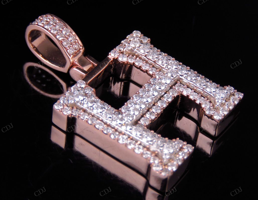 1.5" 1.6 CTW 14K Two Tone Gold Initial Diamond 'H' Letter Pendant CustomDiamJewel