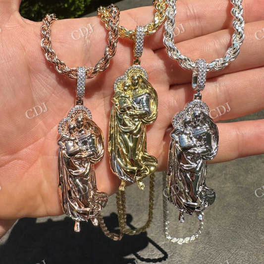 14k Gold Virgin Mary Two Tone Pendant  customdiamjewel   