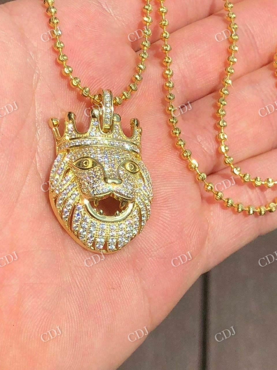 Crown Lion Round Diamond Iced Pendant  customdiamjewel   
