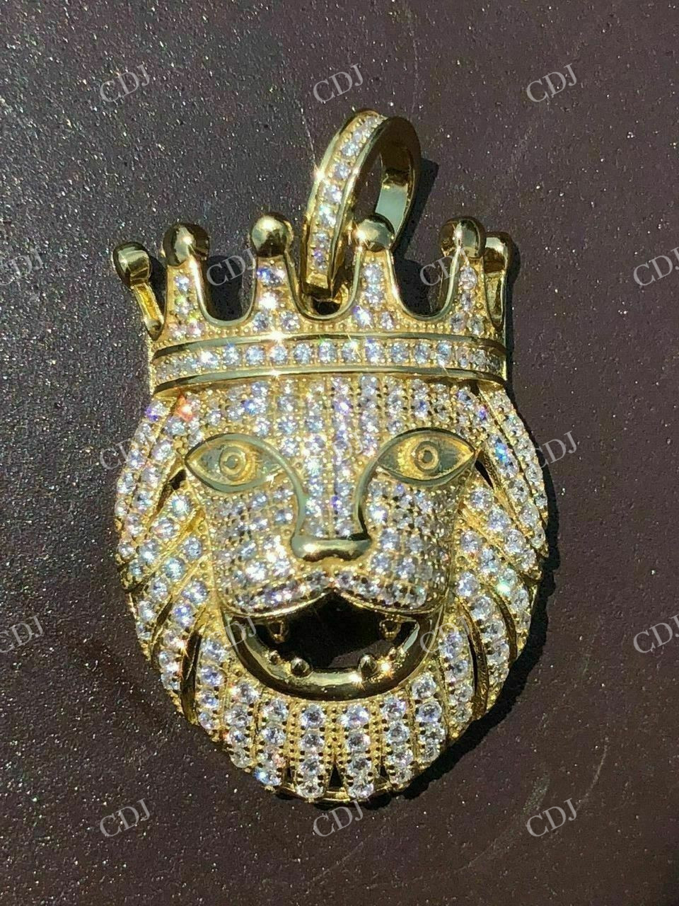 Crown Lion Round Diamond Iced Pendant  customdiamjewel   