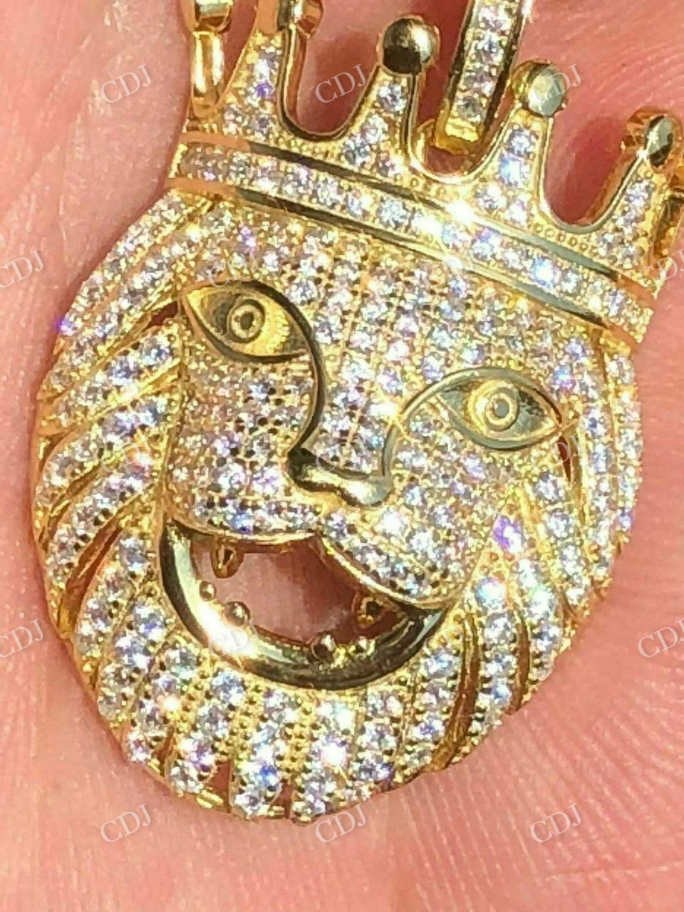 Crown Lion Round Diamond Iced Pendant  customdiamjewel   