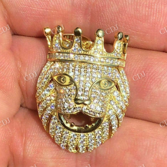 Crown Lion Round Diamond Iced Pendant  customdiamjewel   