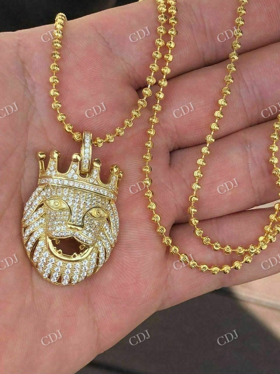 Crown Lion Round Diamond Iced Pendant  customdiamjewel   
