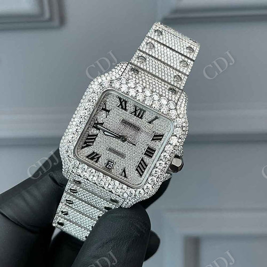 Fully Iced Out Cartier Roman Dial Moissanite Watch customdiamjewel