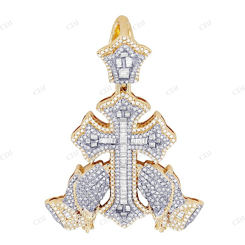 10K Gold Baguette Lab Grown Diamond Cross Pendant Hip Hop Pendent CustomDiamJewel