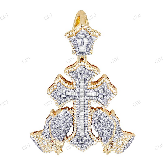 10K Gold Baguette Lab Grown Diamond Cross Pendant Hip Hop Pendent CustomDiamJewel
