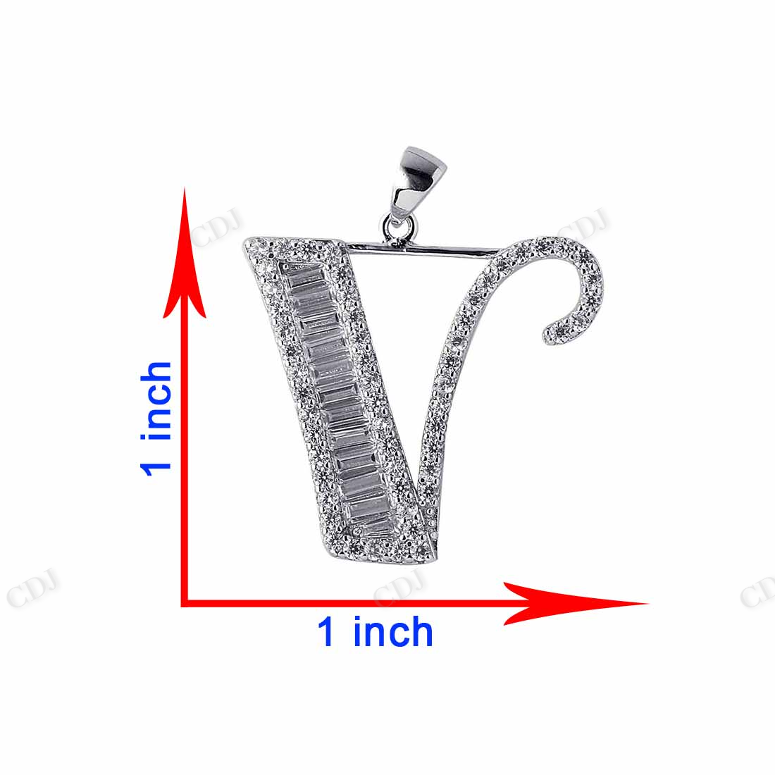 Sterling Silver Baguette V Letter Moissanite Pendant hip hop jewelry CustomDiamJewel