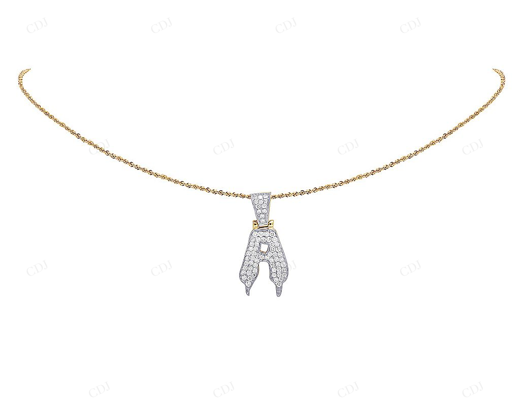 1.10 CTW Mens 10K Gold Drip Initial A Diamond Pendant CustomDiamJewel