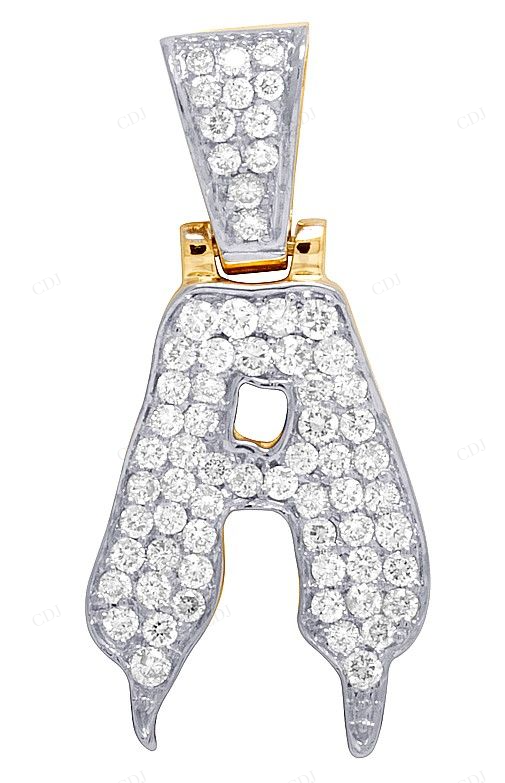 1.10 CTW Mens 10K Gold Drip Initial A Diamond Pendant CustomDiamJewel