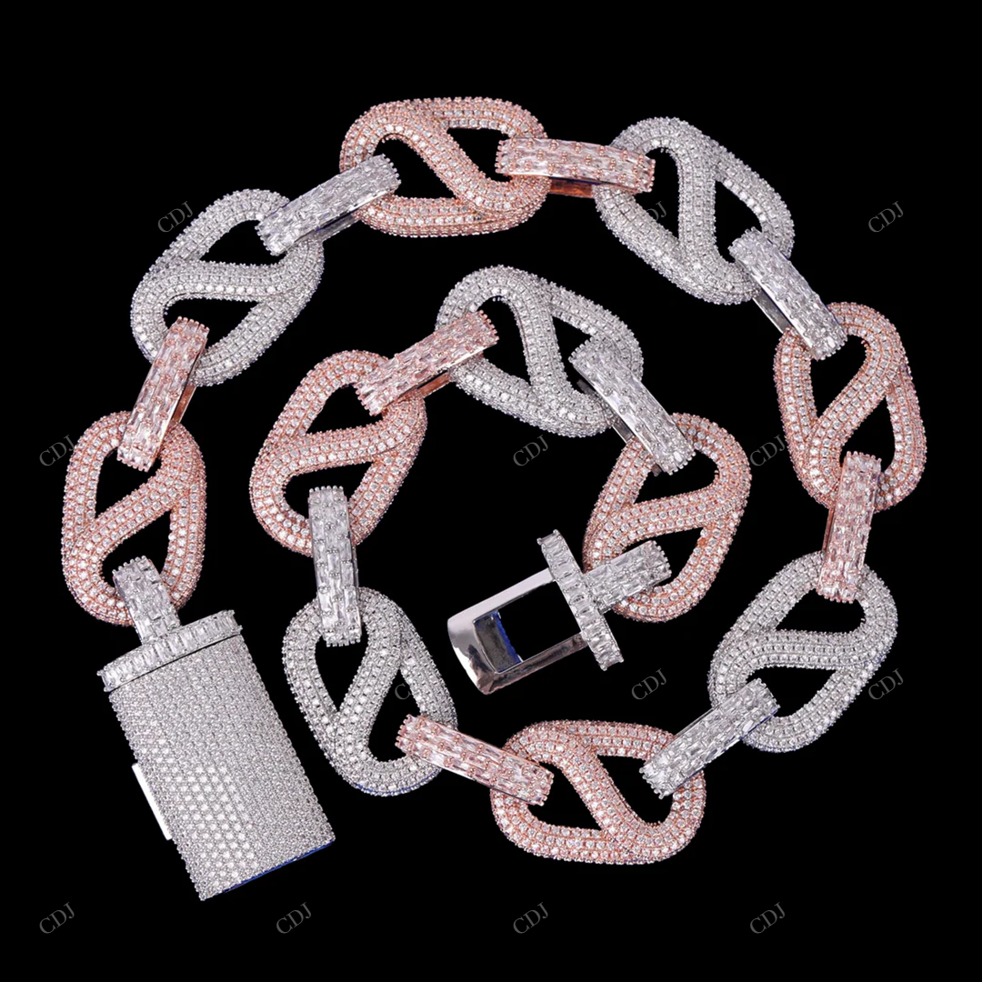 Two Tone Moissanite 925 Silver link Chain Gift For Her CustomDiamJewel