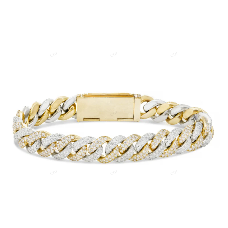 Two Tone 925 Silver Moissanite Trendy Miami Cuban Link Bracelet CustomDiamJewel