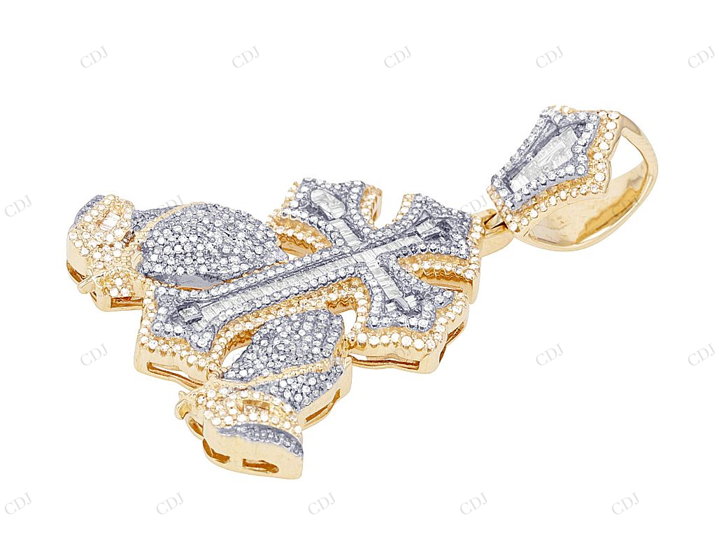 10K Gold Baguette Lab Grown Diamond Cross Pendant Hip Hop Pendent CustomDiamJewel