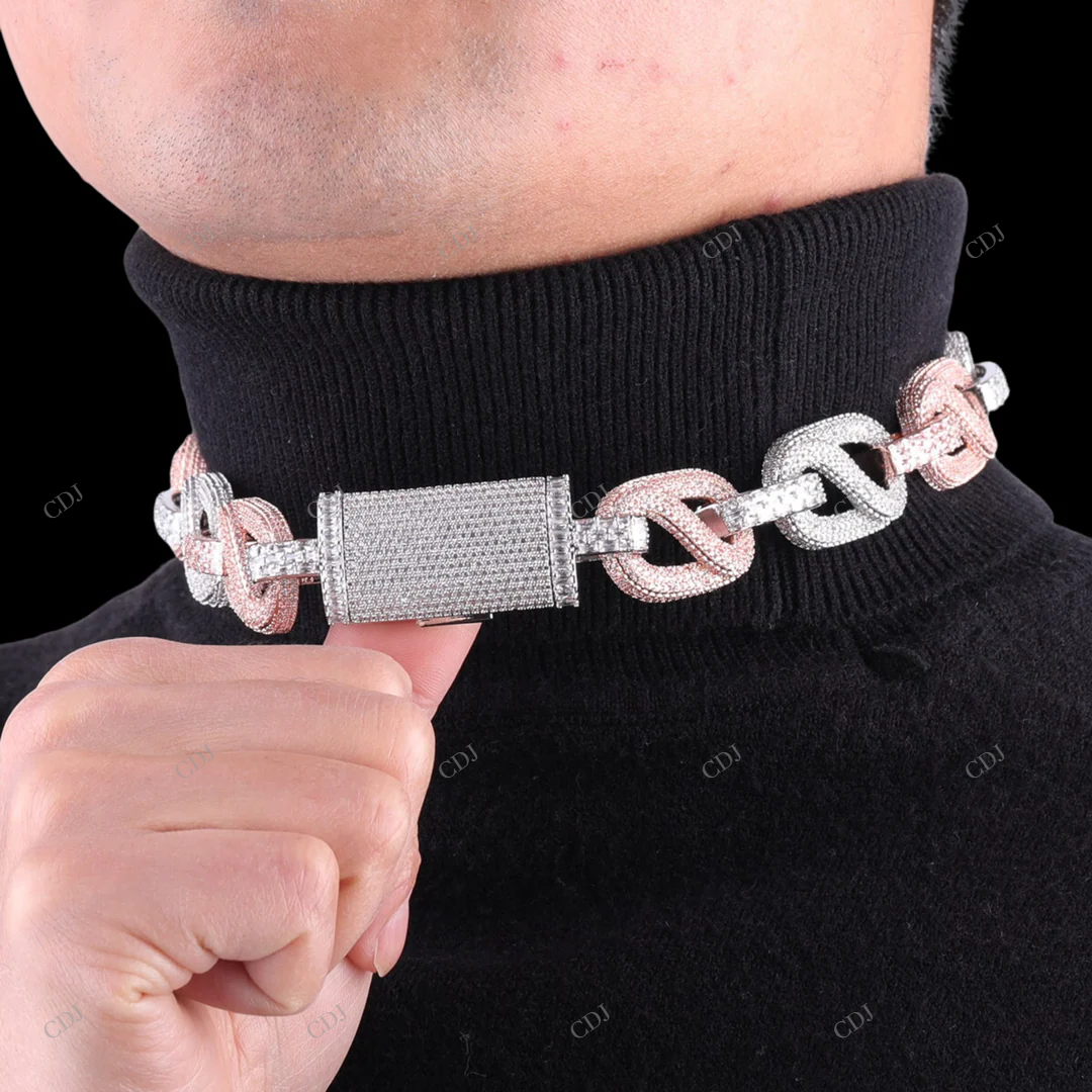Two Tone Moissanite 925 Silver link Chain Gift For Her CustomDiamJewel