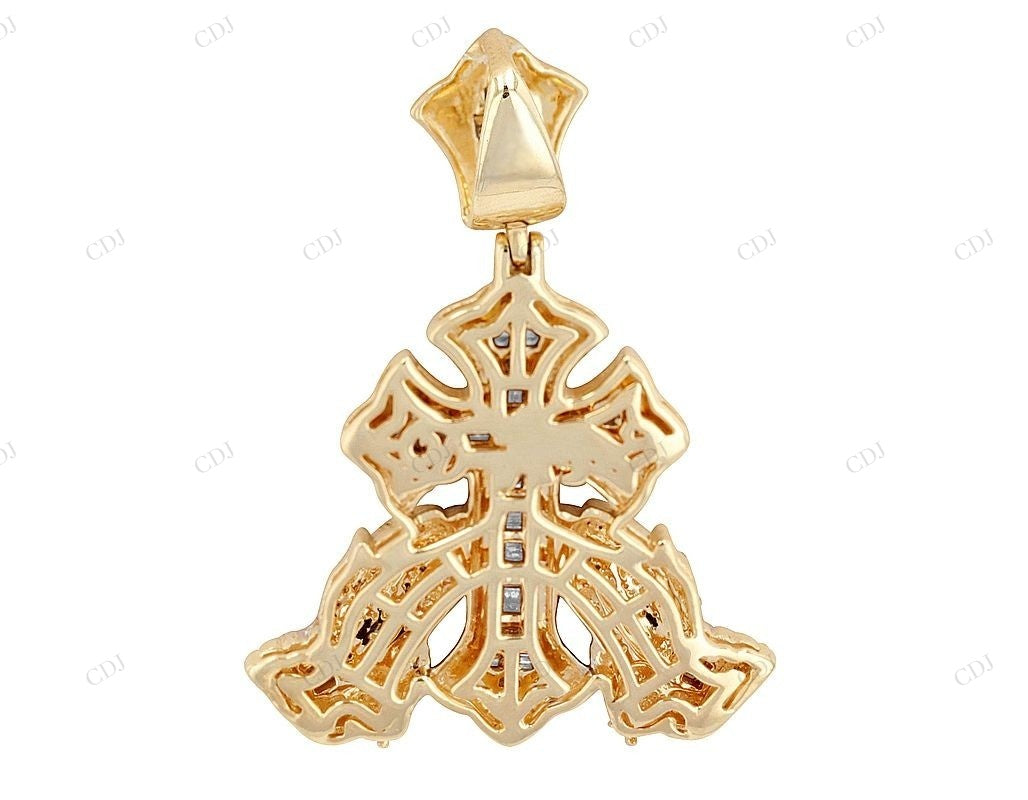 10K Gold Baguette Lab Grown Diamond Cross Pendant Hip Hop Pendent CustomDiamJewel