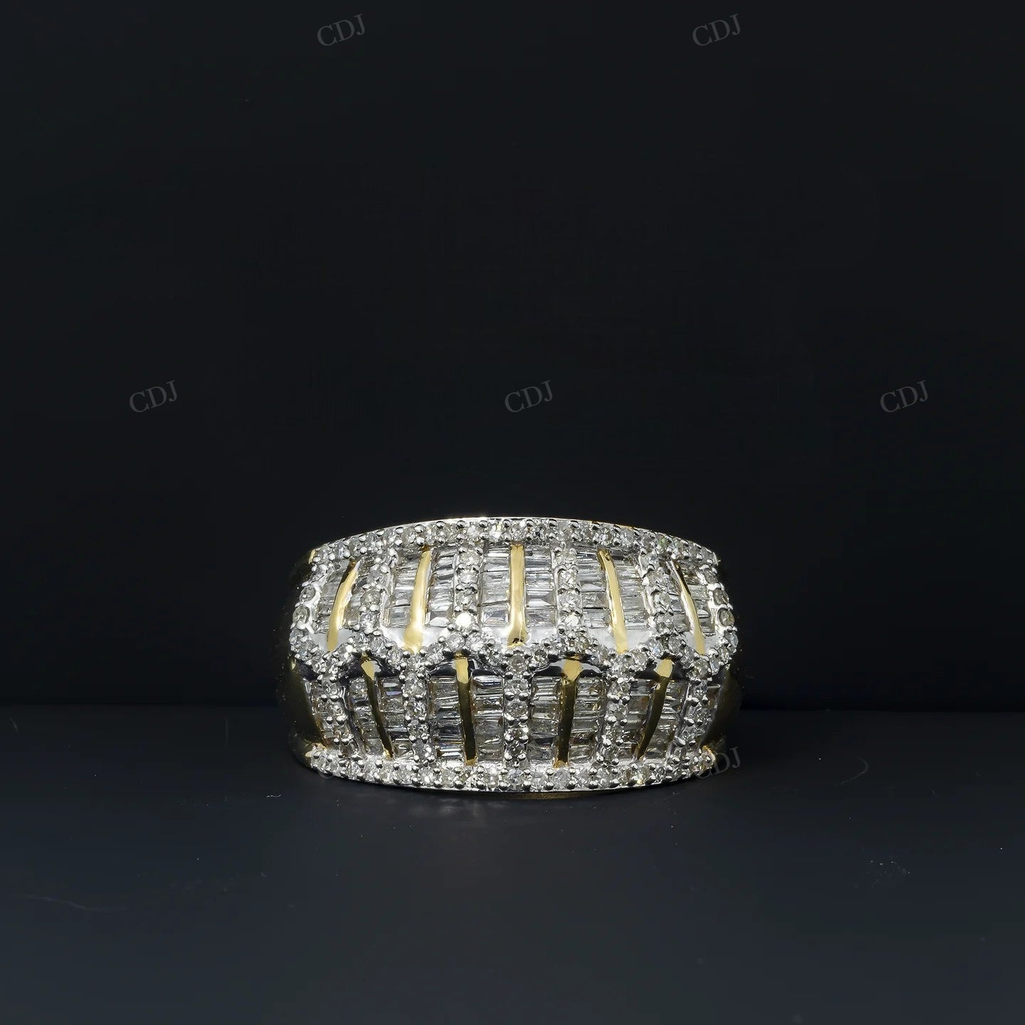 Silver Moissanite Baguette Diamond Dome Ring Hip Hop Ring customdiamjewel