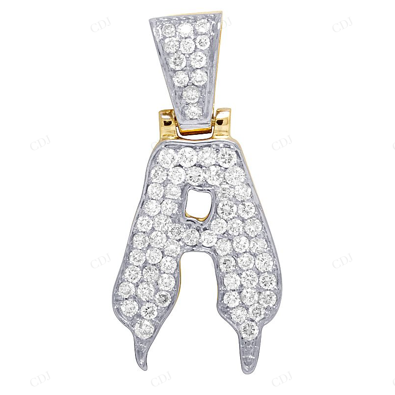 1.10 CTW Mens 10K Gold Drip Initial A Diamond Pendant CustomDiamJewel