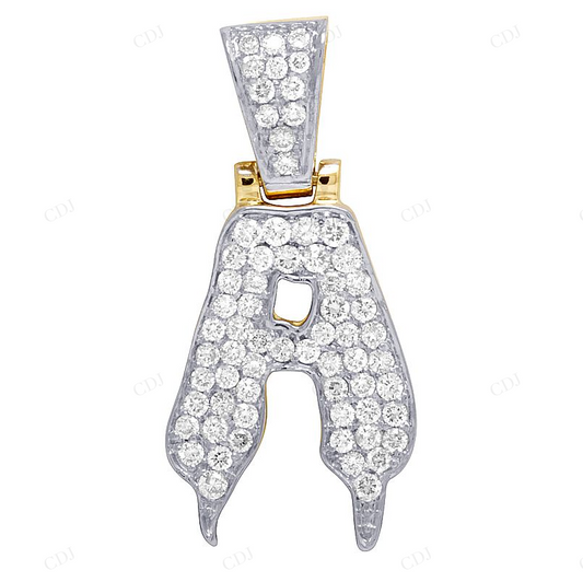 1.10 CTW Mens 10K Gold Drip Initial A Diamond Pendant CustomDiamJewel