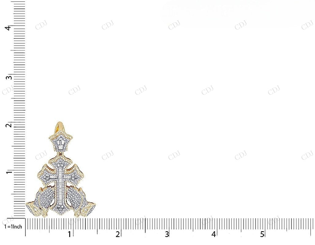 10K Gold Baguette Lab Grown Diamond Cross Pendant Hip Hop Pendent CustomDiamJewel