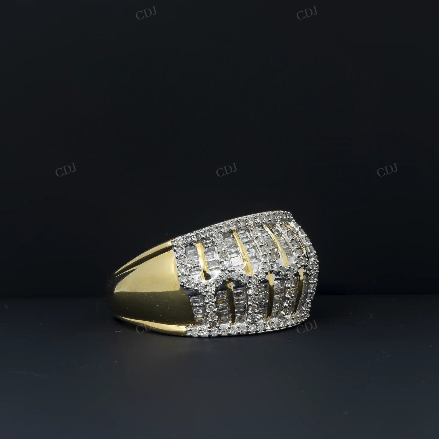 Silver Moissanite Baguette Diamond Dome Ring Hip Hop Ring customdiamjewel