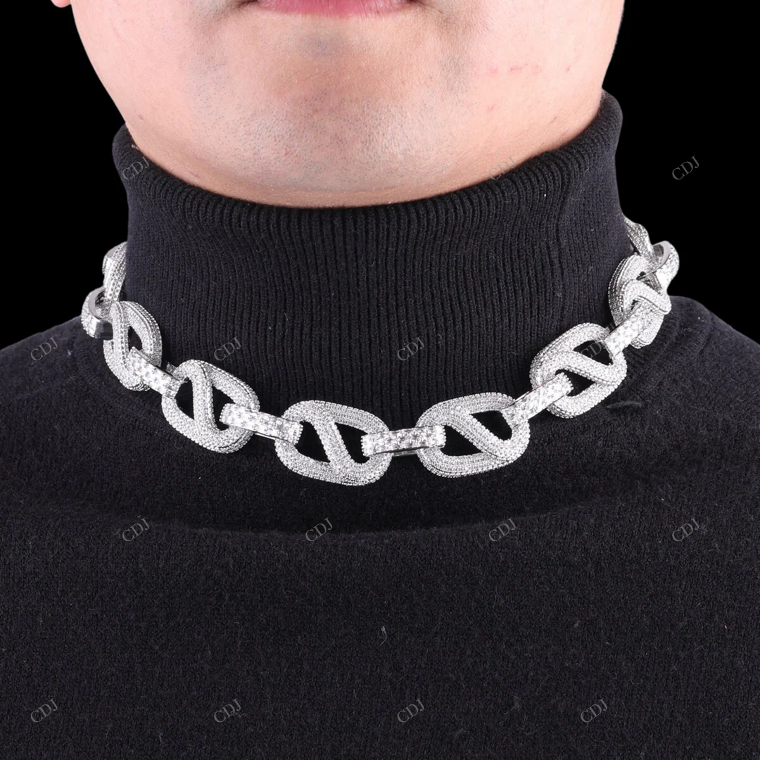 Two Tone Moissanite 925 Silver link Chain Gift For Her CustomDiamJewel