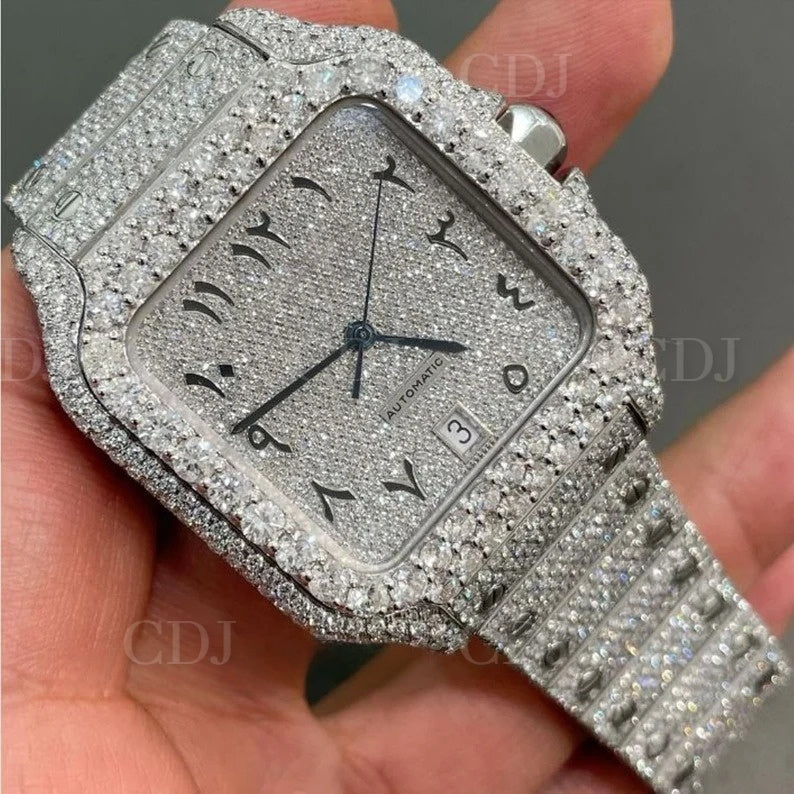 New Unisex Custom Luxury Fully Iced Out VVS Colorless Moissanite Diamond Automatic Watch Stainless Steel Hip hop Watches Men OEM