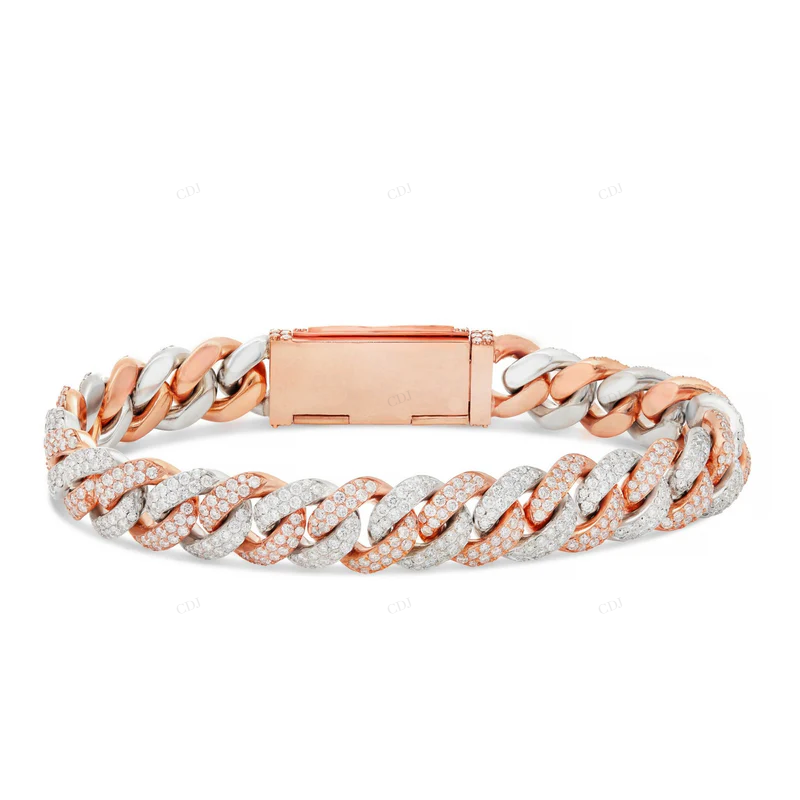 Two Tone 925 Silver Moissanite Trendy Miami Cuban Link Bracelet CustomDiamJewel