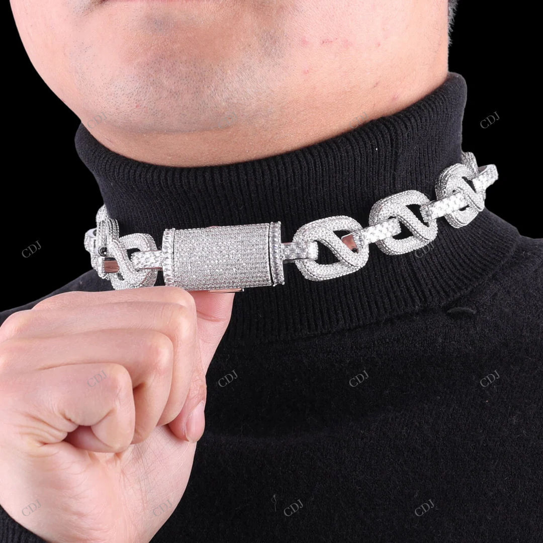 Two Tone Moissanite 925 Silver link Chain Gift For Her CustomDiamJewel