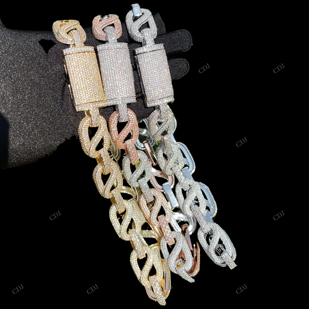 Two Tone Moissanite 925 Silver link Chain Gift For Her CustomDiamJewel