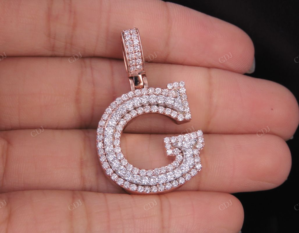 1.5" 1.75 CTW 18k Two Tone Gold Diamond 'G' Initial Letter Pendant CustomDiamJewel