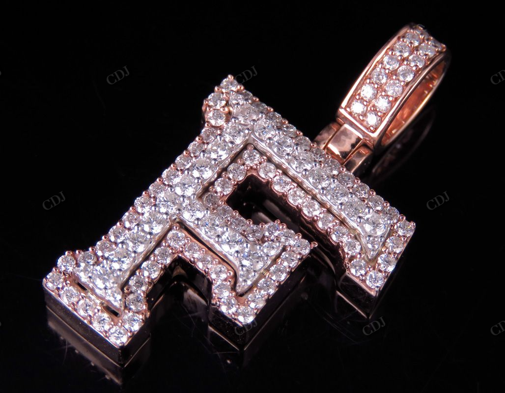 1.5" 1.5 CTW 14k Solid Two Tone Gold Diamond Initial 'F' Letter Pendant CustomDiamJewel