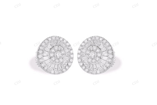 Halo Stud Earrings with Baguette Moisasnite Diamonds Stud earrings CustomDiamJewel