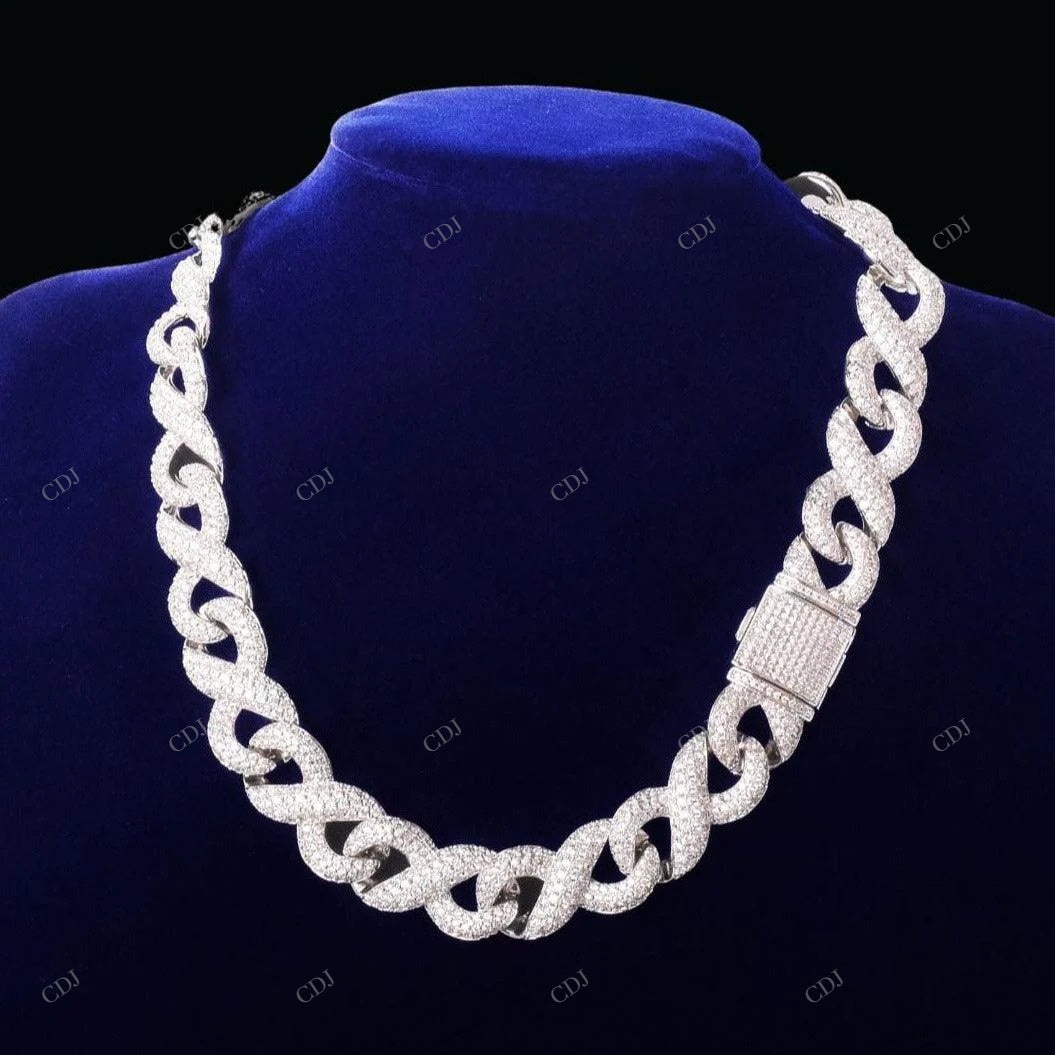 925 Silver Fully Iced Out Infinity Cuban Link Chain CustomDiamJewel