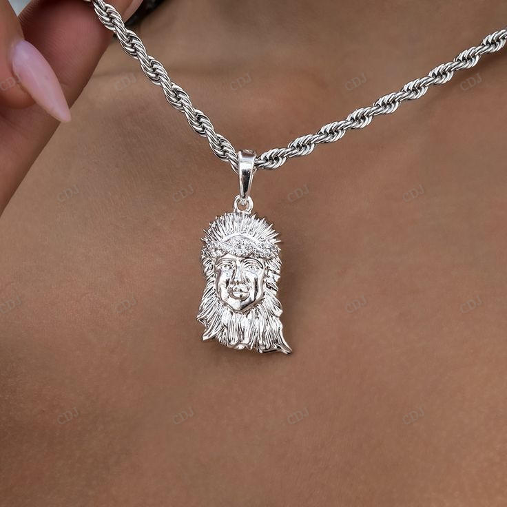 Hip Hop Sterling Silver Crown Portrait Jesus Pendant hip hop jewelry CustomDiamJewel